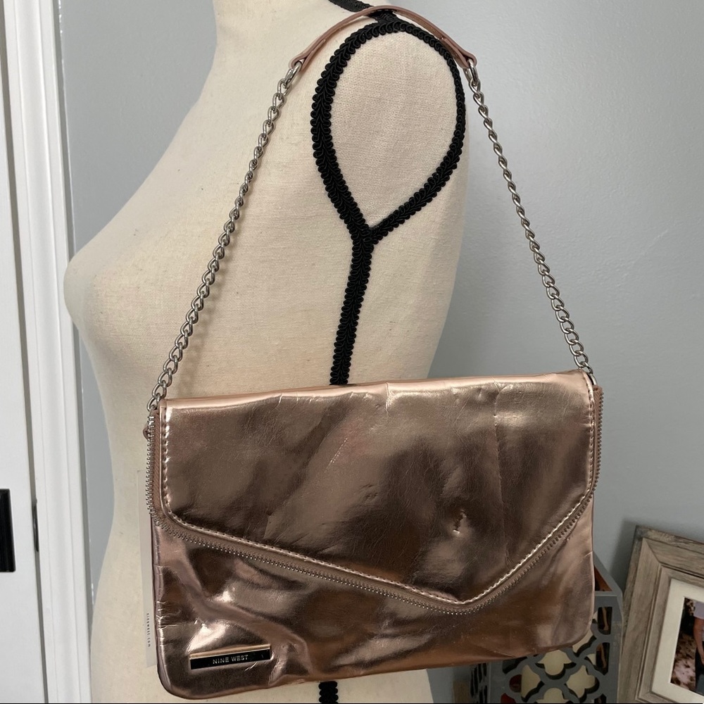 Nine West Rose Gold Chain Clutch Handbag
